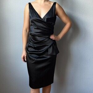 Vintage Y2K Maggy London Black Satin Origami Bow Dress